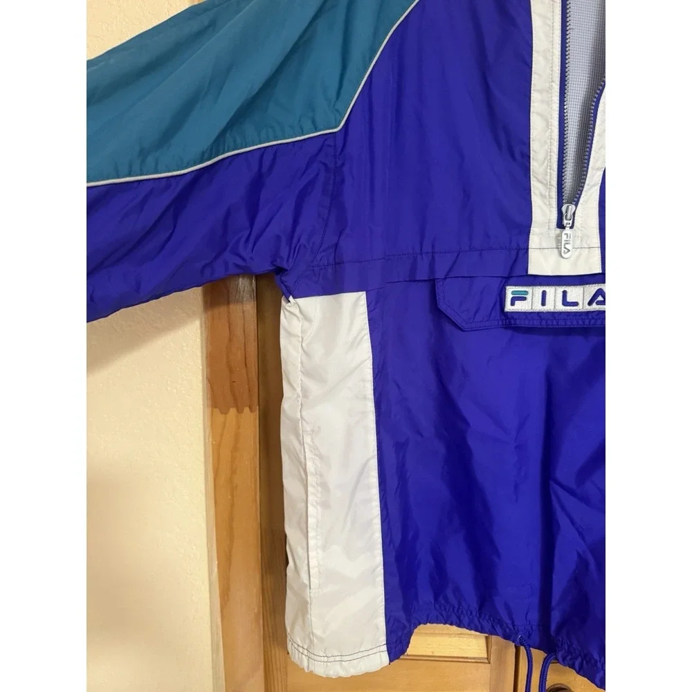 VTG 90s y2k FILA Colorblock Spell Out Hooded Anorak Jacket Pullover Sz S Purple - Picture 6 of 10